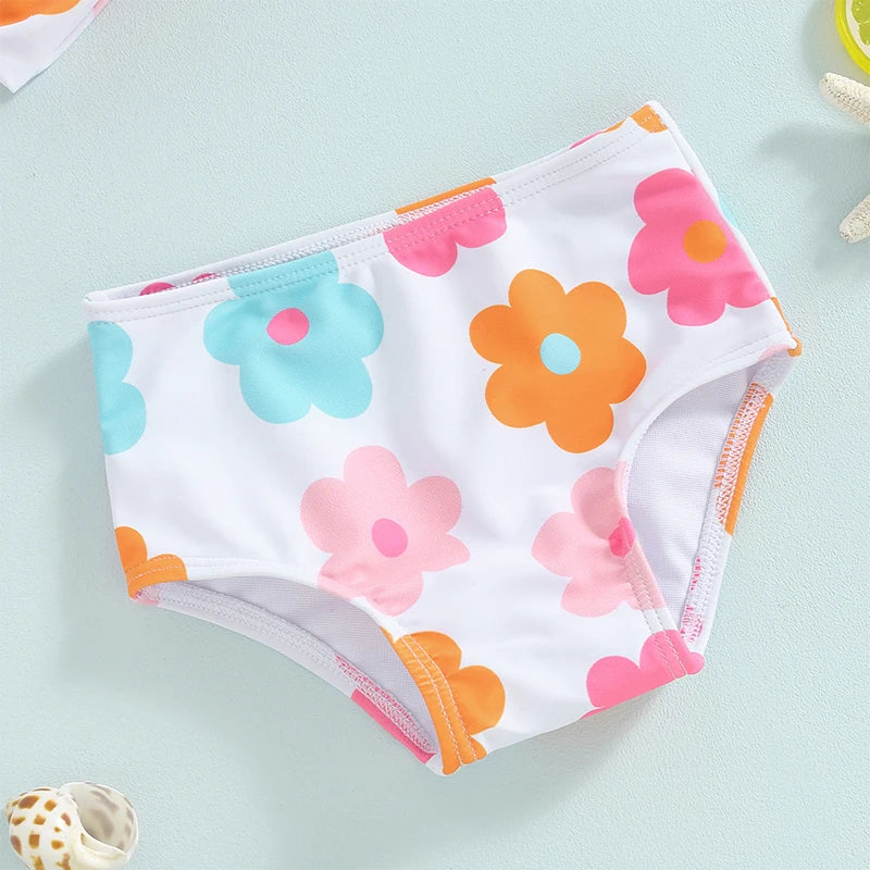 Conjunto de Bikini para niña pequeña, traje de baño de 2 piezas con cuello Halter, Bikini Floral sin mangas, Top anudado, pantalones cortos con estampado de flores a cuadros, 1-6T