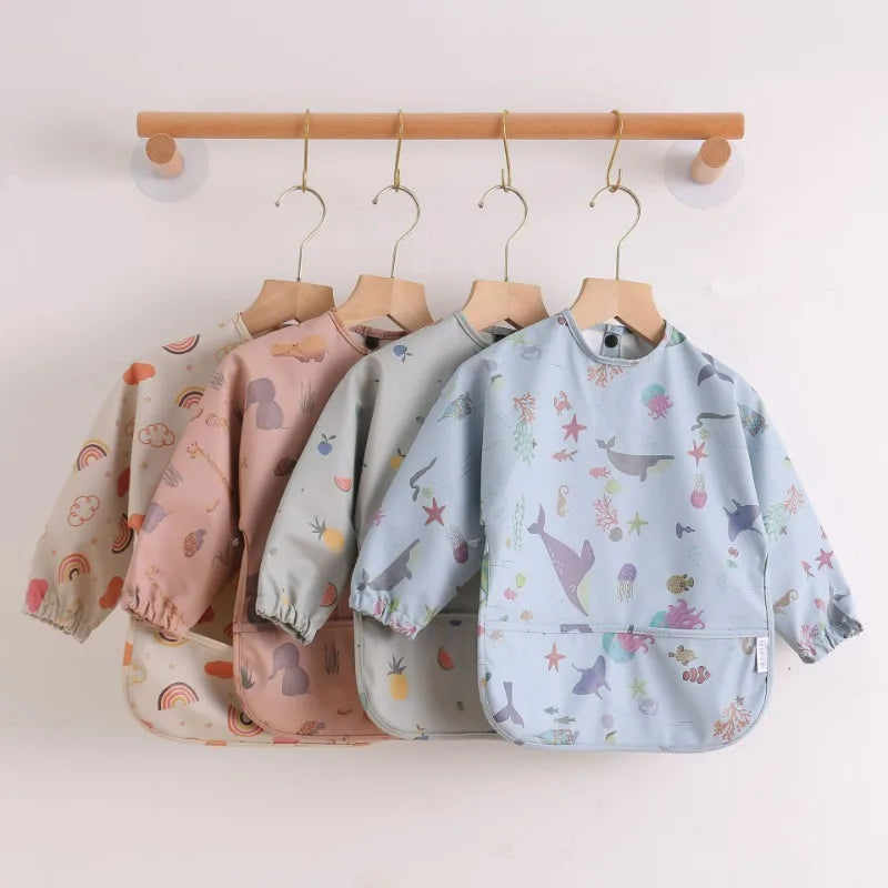 Babero suave impermeable para bebé, paño de alimentación ajustable de manga larga para niño pequeño y niña, bata de pintura, delantal para comer comida infantil
