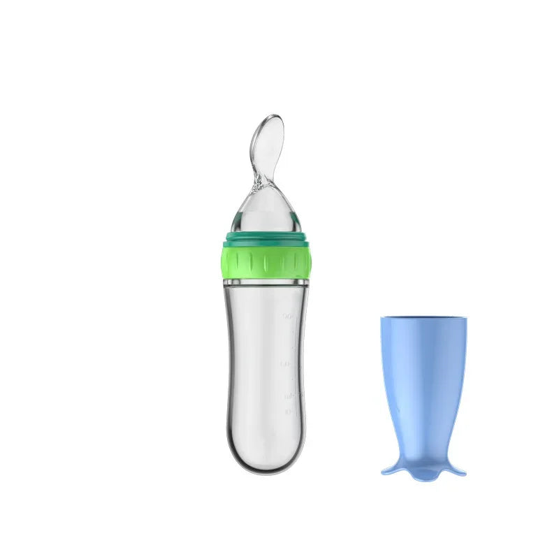 Biberón de silicona útil y seguro con cuchara, suplemento alimenticio, botellas de cereales de arroz, cuchara para apretar, biberón de leche