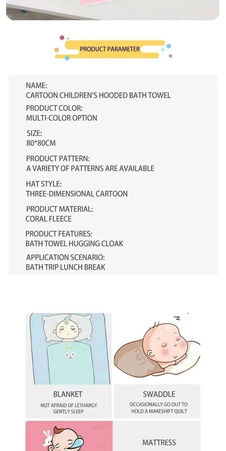 Bata de terciopelo Coral de secado rápido para niños, capa de dibujos animados, bebé Darling con capucha