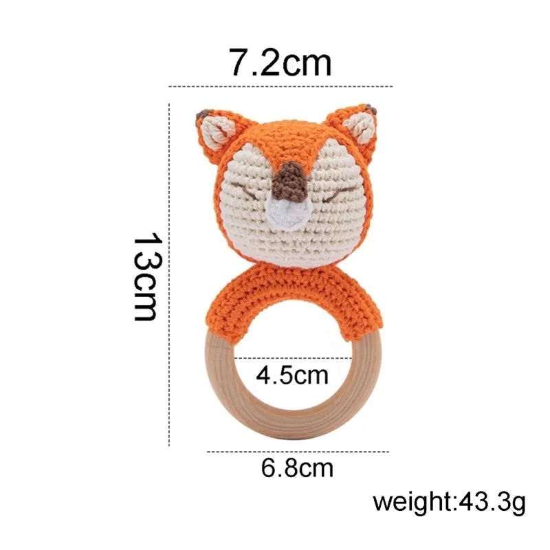 1 unidad de juguetes de sonajero para bebé, diseño de ganchillo de madera, conejo, conejo, zorro León, BearToy, regalo para recién nacido, mordedor de bebé, Crochet, nombre personalizado