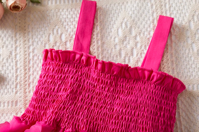 Vestido de verano para niñas pequeñas, tutú de malla hinchado, vestido con tirantes y bordado Floral de princesa, ropa de fiesta de cumpleaños para niñas pequeñas