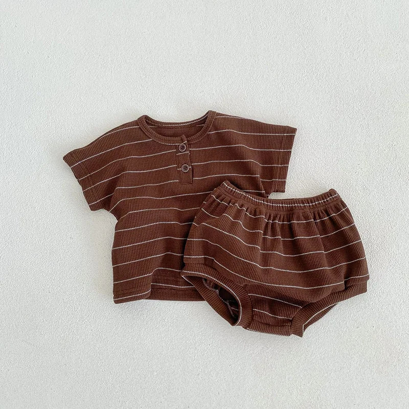 Conjunto de ropa de verano para bebés, camiseta a rayas y bombachos, traje superior de manga corta para niños pequeños, 2 uds.