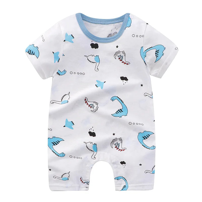 Nueva ropa de verano para bebés recién nacidos, niños y niñas, sección de impresión de dibujos animados de manga corta, ropa de escalada con archivo abierto, mono para bebé