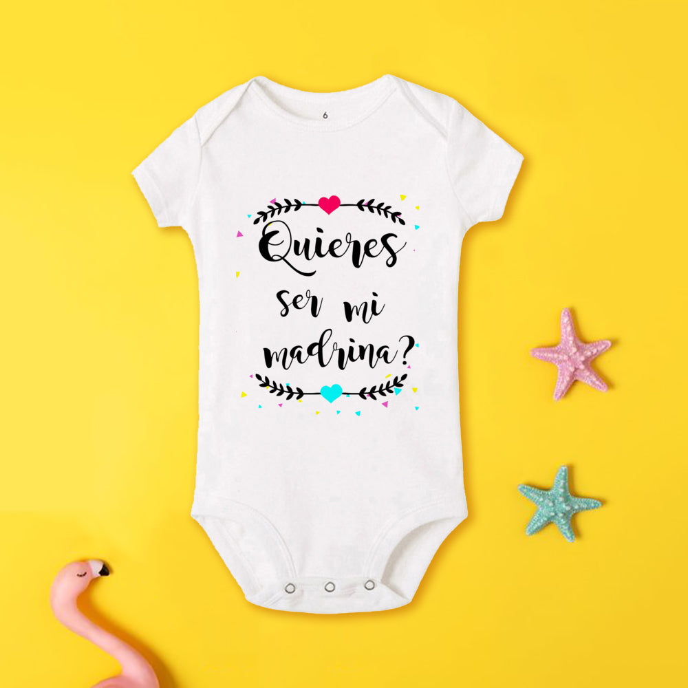 Tu será mi madrina, monos estampados para recién nacidos, ropa de bautismo para bebé, monos de manga corta para bebés pequeños
