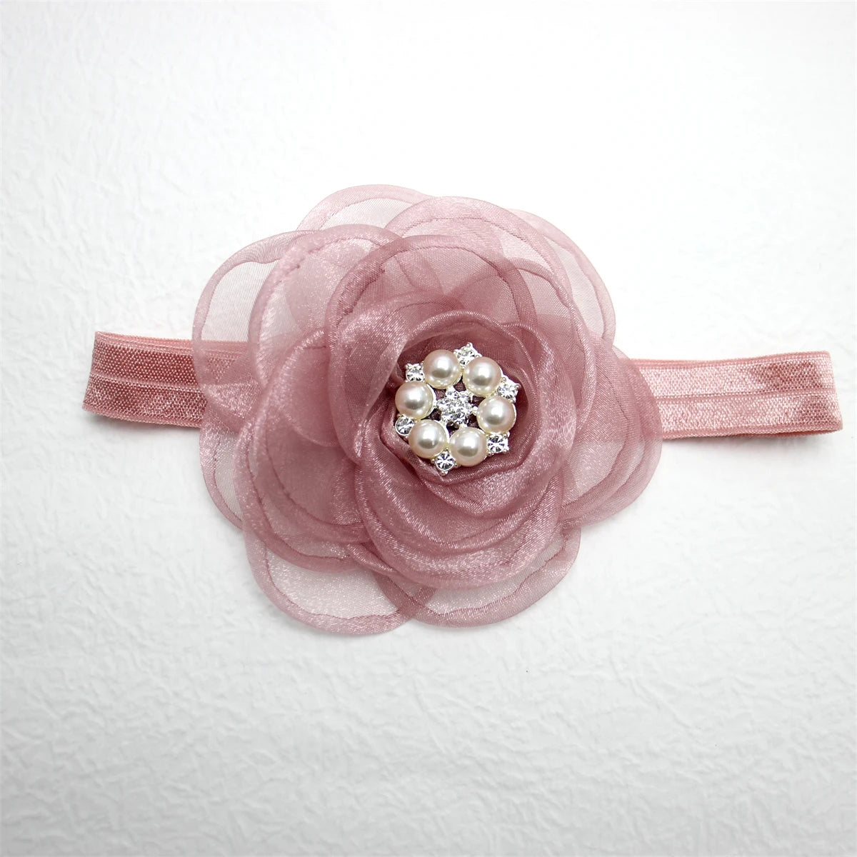 Boutique, diadema de flores de gasa de gran tamaño para niña, accesorios para el cabello, diadema de nailon con perlas de diamante para recién nacido, turbante para bebé bonito