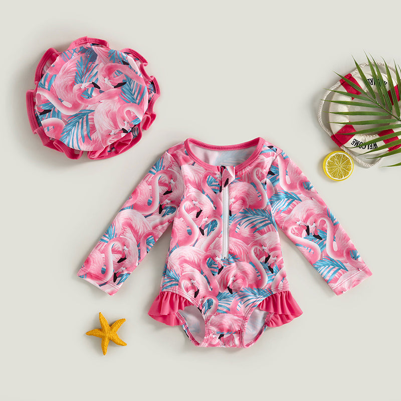 Traje de baño de manga larga para bebé y niña pequeña, Bañador con estampado de fresas y sombrero para el sol, 6M-3T