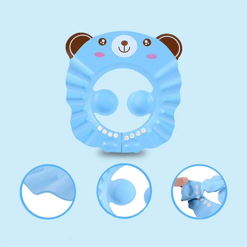 Gorro suave para Baby Shower, gorro ajustable para lavar el cabello para niños, protección para los oídos, champú seguro para niños, ducha de baño, protege la cubierta de la cabeza