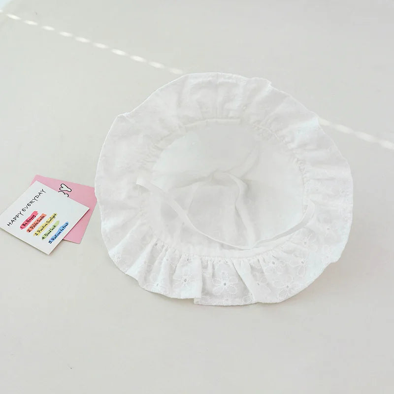 Sombrero de cubo para bebé al aire libre de verano, sombreros de sol de pescador con lazo de flores bordado para niñas pequeñas, gorra de playa transpirable de princesa