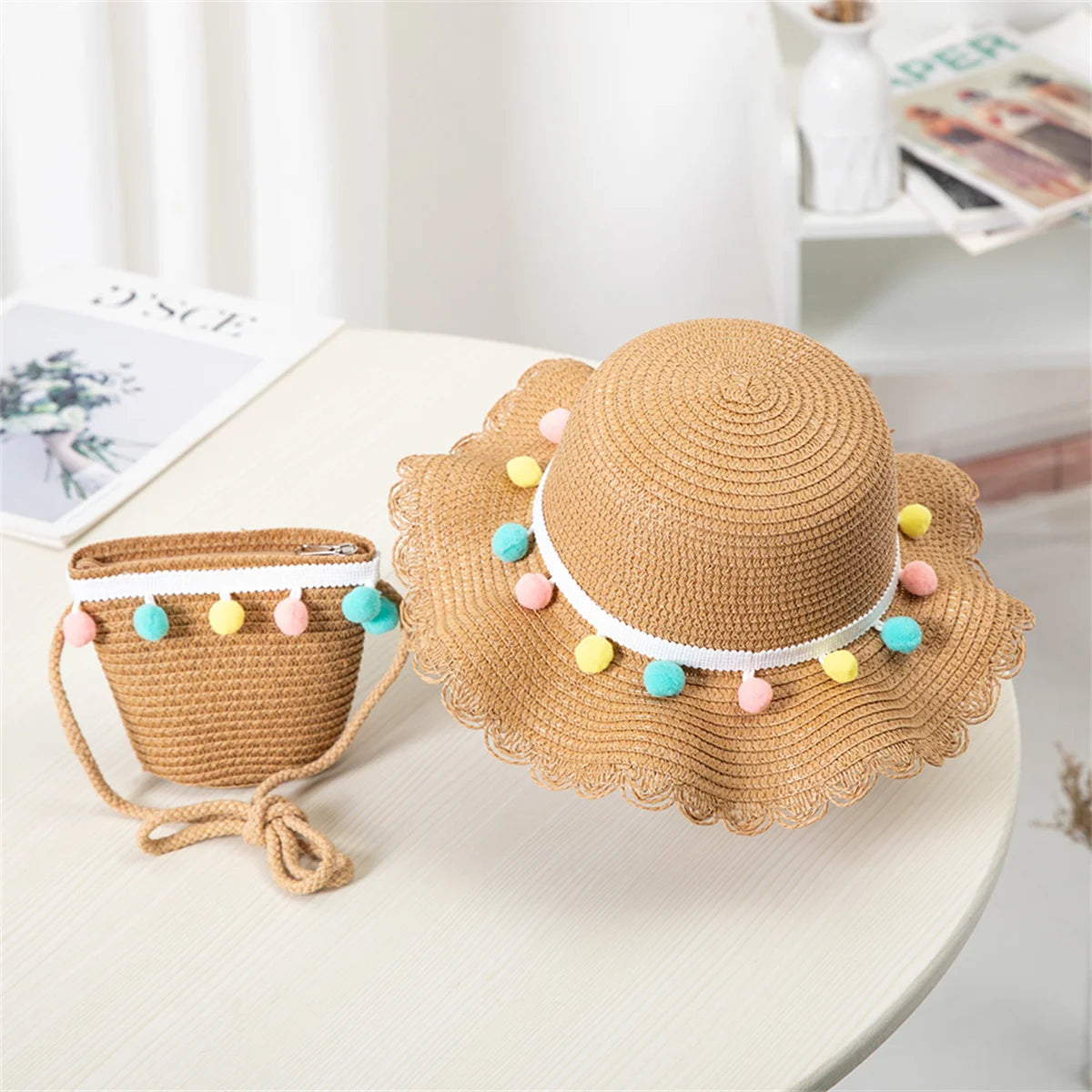 Niños Niñas moda de verano niños protector solar sombrero de paja bolsa para niñas sombrero fresco niña lindo transpirable BabyAccessories