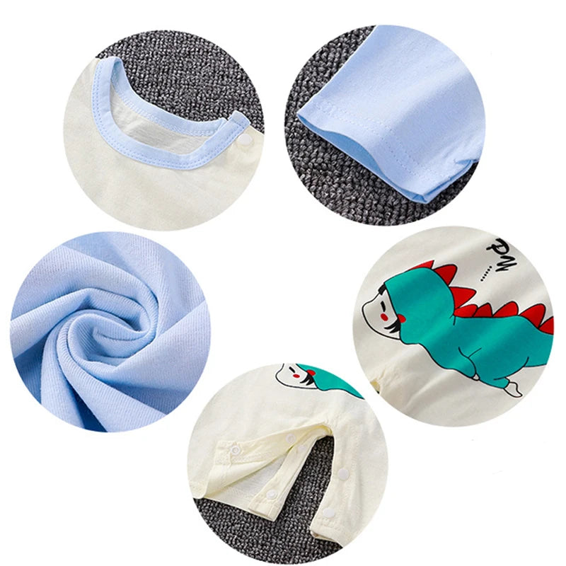 Nueva ropa de verano para bebés recién nacidos, niños y niñas, sección de impresión de dibujos animados de manga corta, ropa de escalada con archivo abierto, mono para bebé