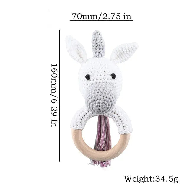 1 unidad de juguetes de sonajero para bebé, diseño de ganchillo de madera, conejo, conejo, zorro León, BearToy, regalo para recién nacido, mordedor de bebé, Crochet, nombre personalizado