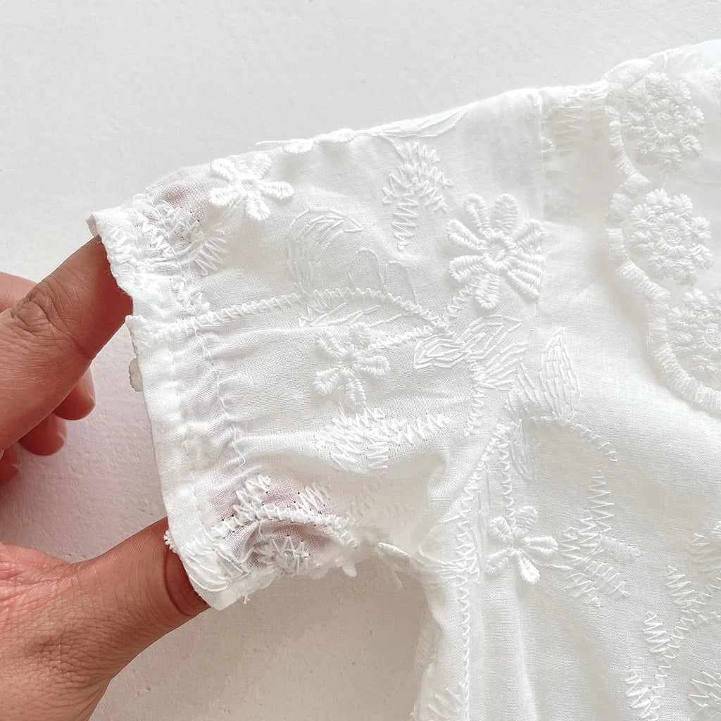 Vestido mameluco de algodón bordado de manga corta para niña recién nacida, falda de princesa para niña, ropa de bautismo para bebé