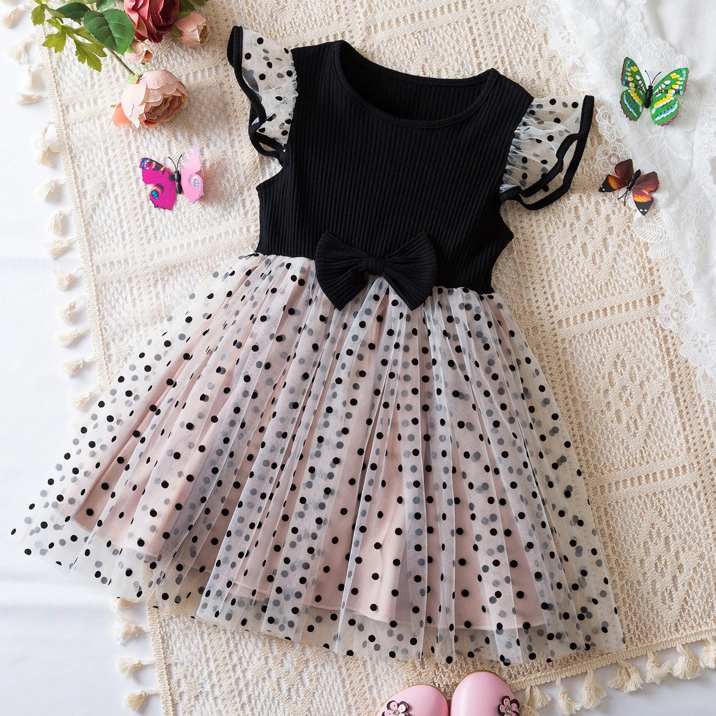 Vestido de verano para niñas pequeñas, tutú de malla hinchado, vestido con tirantes y bordado Floral de princesa, ropa de fiesta de cumpleaños para niñas pequeñas