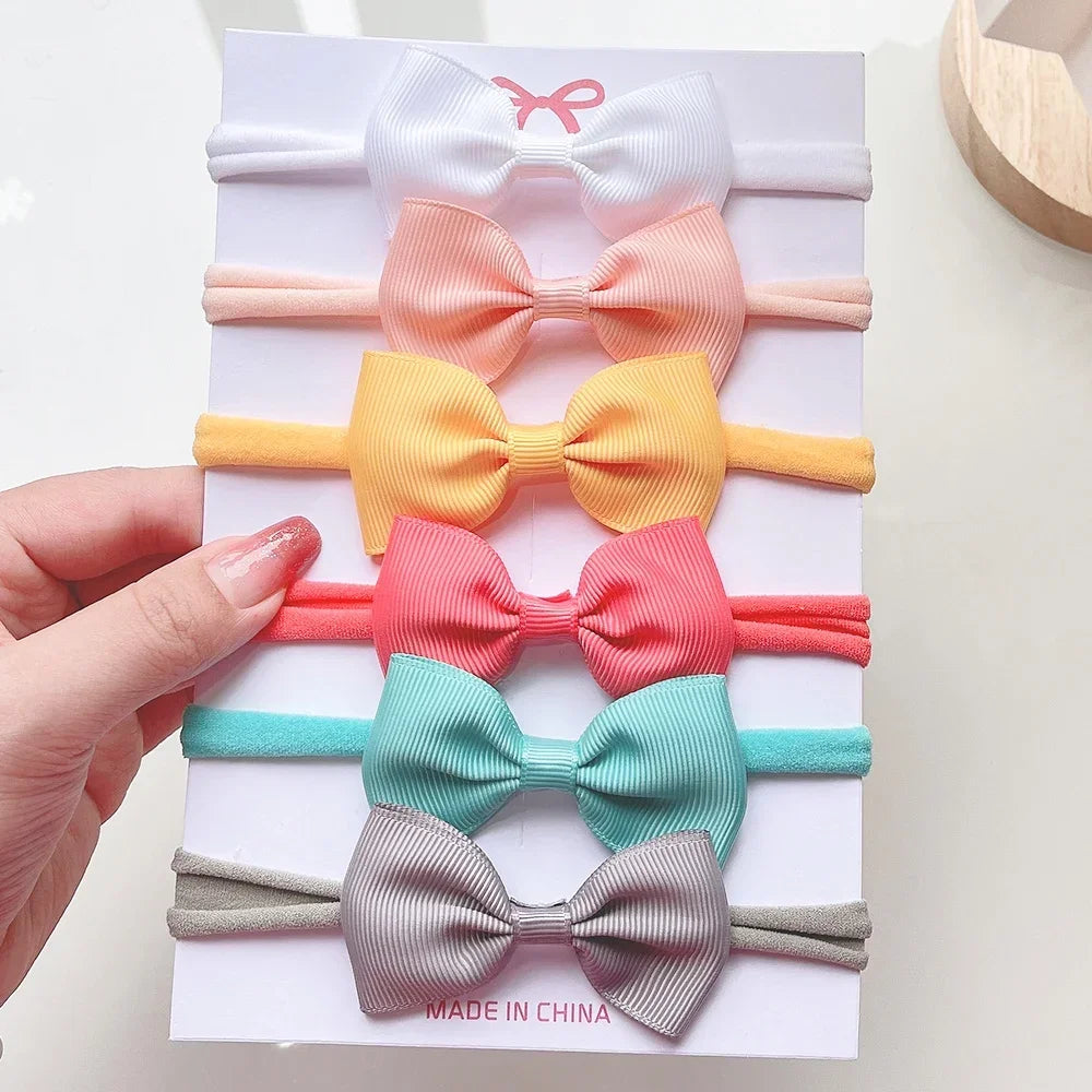 4/5/6 unids/set sombreros de Color sólido para niños bandas elásticas para el cabello para bebé cinta bonita diadema con lazo accesorios para el cabello para niñas
