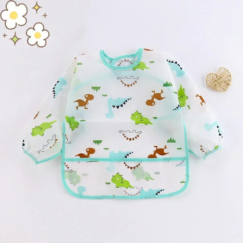 Babero de silicona con dibujos animados para bebé de 0 a 6 años, Baberos suaves, ropa bonita para bebé, delantal de manga larga impermeable sin BPA