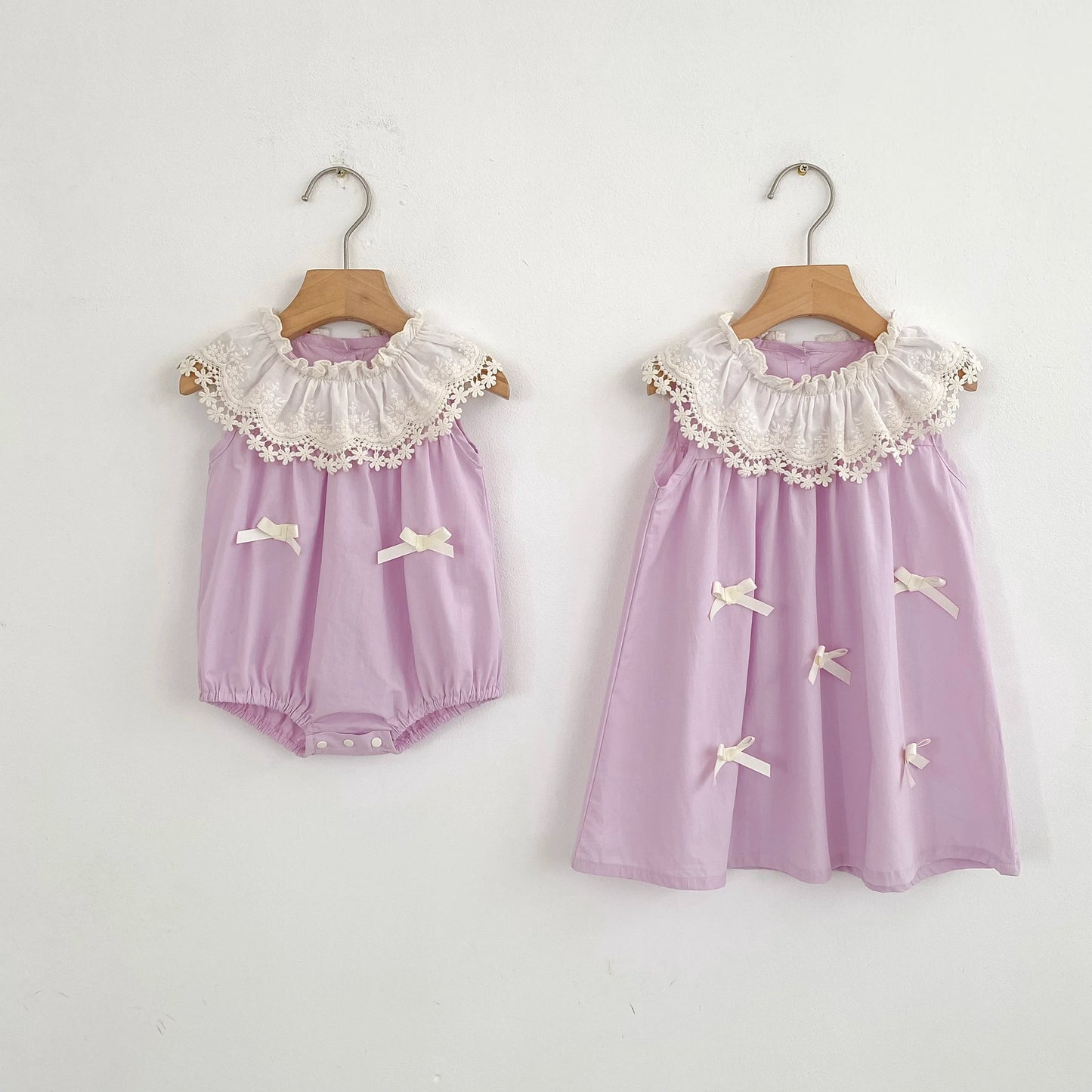 Vestido de encaje con cuello de pétalo para hermanas, peleles para bebés, ropa para niñas, vestido de princesa para fiesta con lazo, ropa dulce y bonita para niños