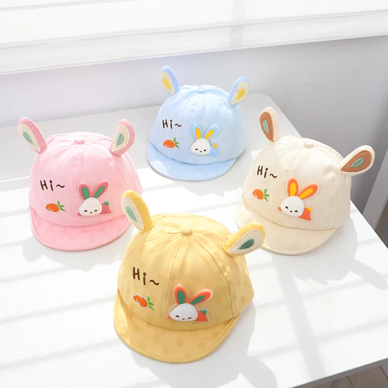 Gorra de béisbol con orejas de oso para bebé, gorro de algodón con visera, bordado bonito, ajustable, para el Sol, para verano