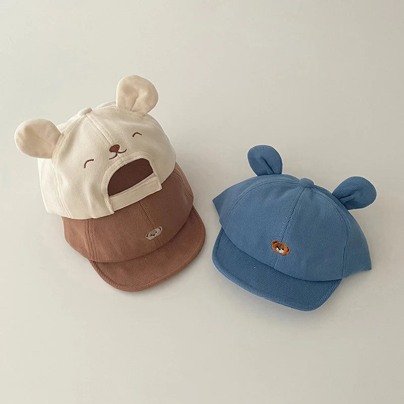 Gorra de béisbol con orejas de oso para bebé, gorro de algodón con visera, bordado bonito, ajustable, para el Sol, para verano
