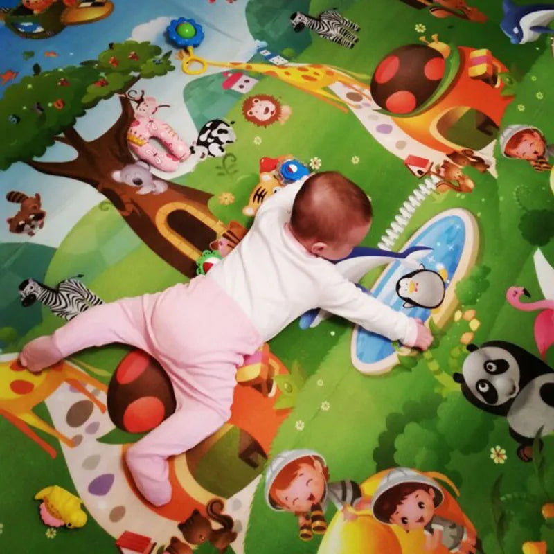 Alfombra de juegos para bebés, alfombra de animales de doble cara para niños, juguetes educativos para niños, suelo suave, alfombra para gatear, juego de actividades, gimnasio