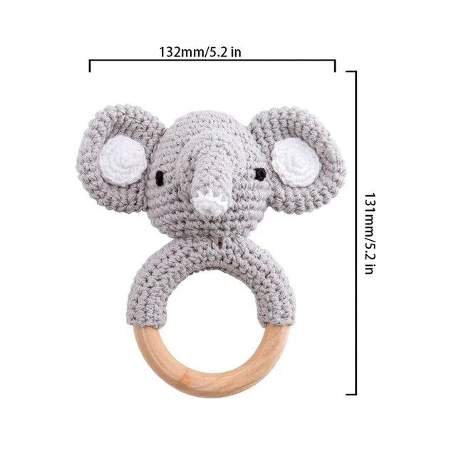 1 unidad de juguetes de sonajero para bebé, diseño de ganchillo de madera, conejo, conejo, zorro León, BearToy, regalo para recién nacido, mordedor de bebé, Crochet, nombre personalizado