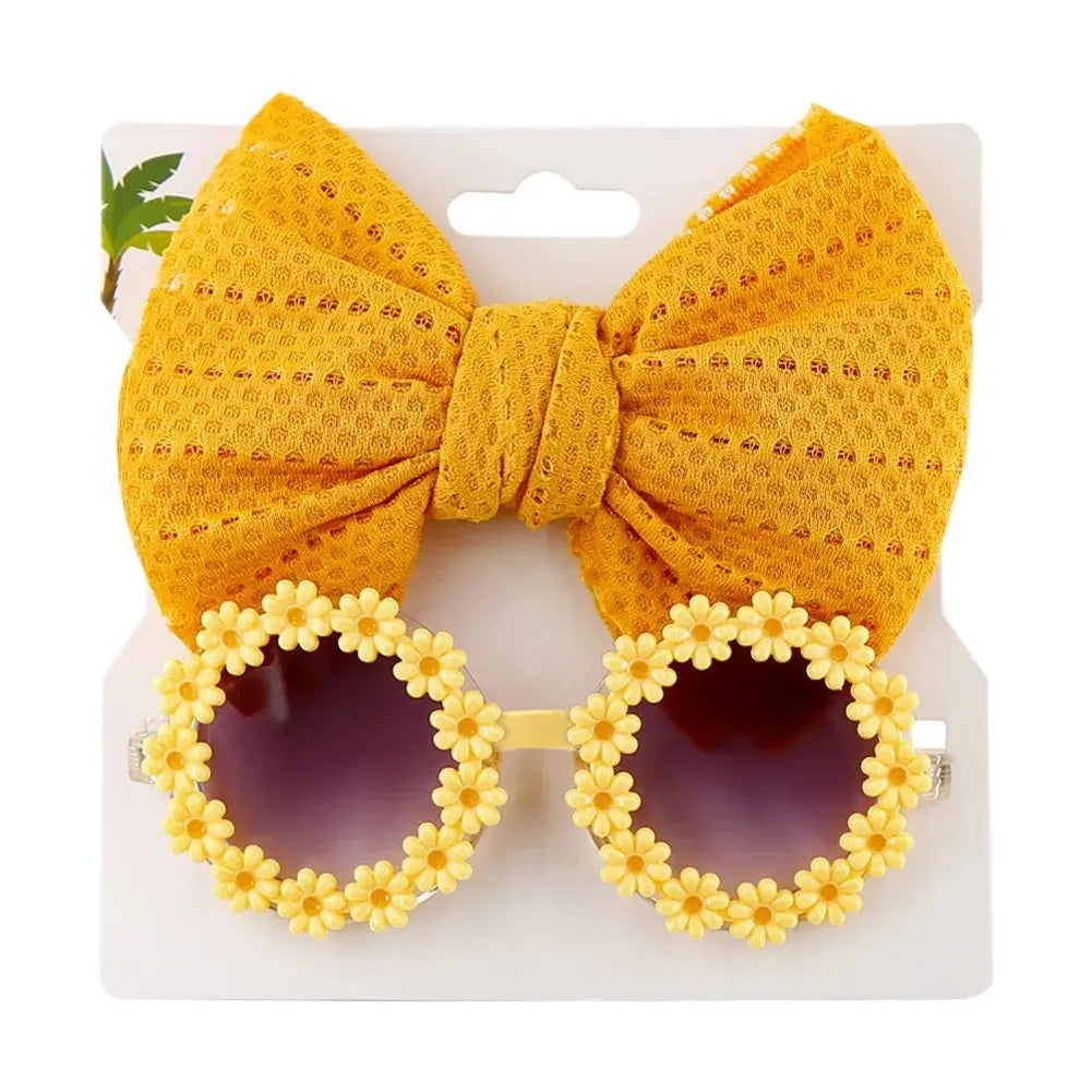 Juego de 2 uds de gafas de sol para niños, diadema con margaritas y flores, gafas de sol redondas para niños pequeños, gafas de protección solar para niñas