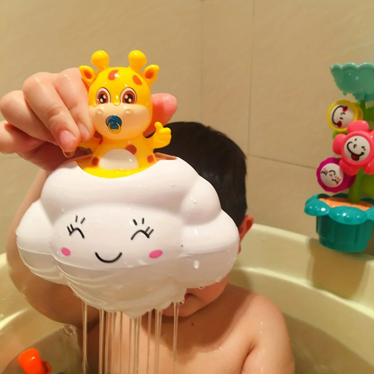 Juego de baño de dibujos animados para bebé, juguetes de baño de agua, nubes de lluvia, cerdito de ciervo, ducha de baño, juego de playa, clásico, educativo para niños, 1 ud.