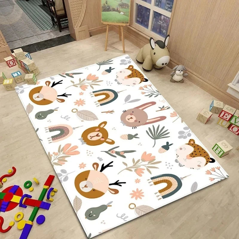 Alfombra de estilo nórdico para habitación de bebé, Alfombra de dibujos animados de animales para dormitorio de niños, alfombra Kawaii para habitación de niñas y niños, Alfombra de juego antideslizante para niños