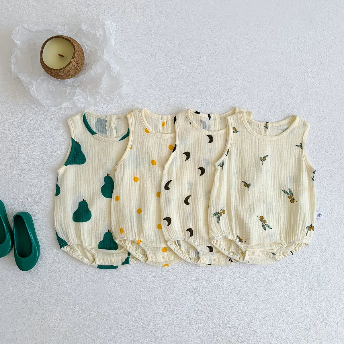2023 nuevo en verano, trajes de algodón de tela arrugada para bebés recién nacidos, monos informales para niños, monos para niños pequeños