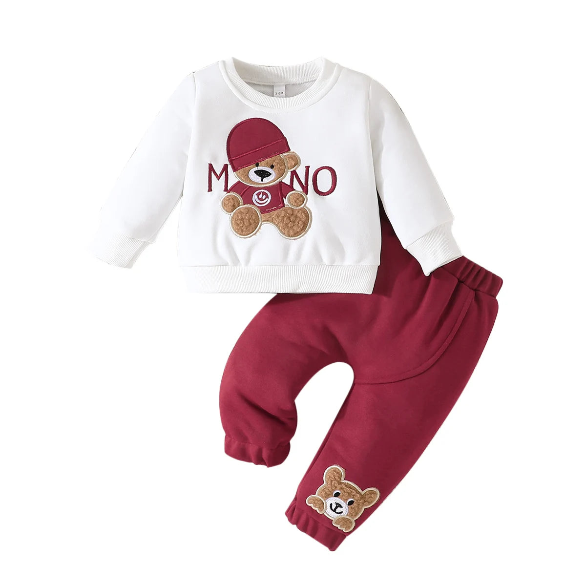 Terno para niño de 3 a 24 meses, camiseta de manga larga con estampado de oso de dibujos animados, pantalones azul marino, conjunto de ropa infantil
