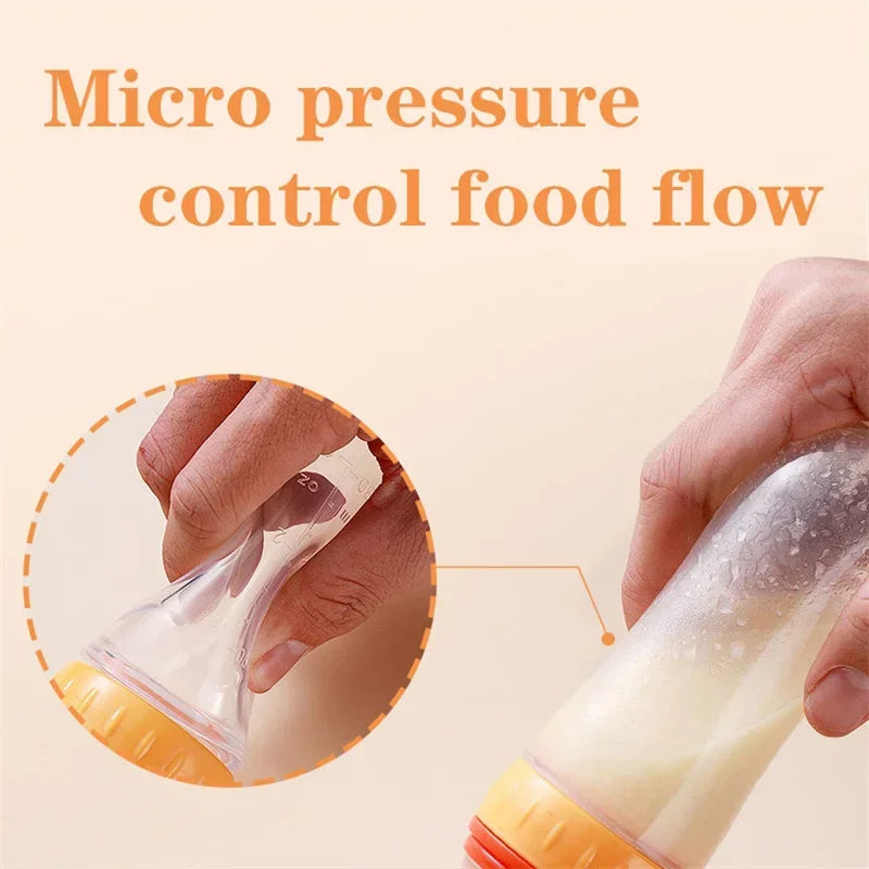Biberón de silicona útil y seguro con cuchara, suplemento alimenticio, botellas de cereales de arroz, cuchara para apretar, biberón de leche