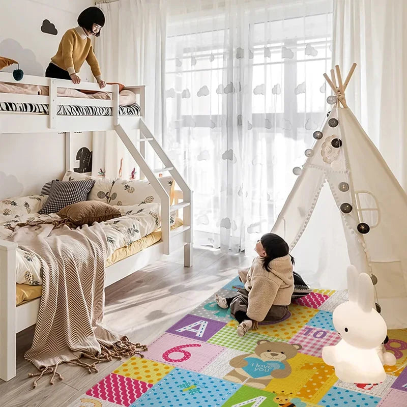 Alfombra de juego para bebés de 97x177cm, alfombra plegable para niños, alfombra para habitación de niños con patrón de doble cara, superficie de actividad educativa fácil de llevar
