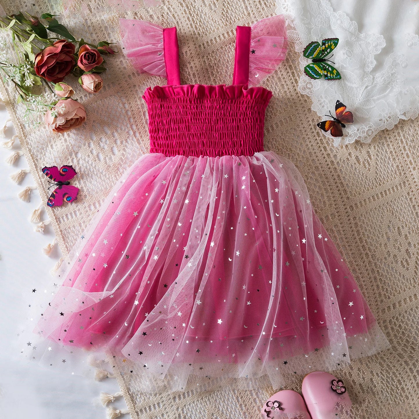 Vestido de verano para niñas pequeñas, tutú de malla hinchado, vestido con tirantes y bordado Floral de princesa, ropa de fiesta de cumpleaños para niñas pequeñas
