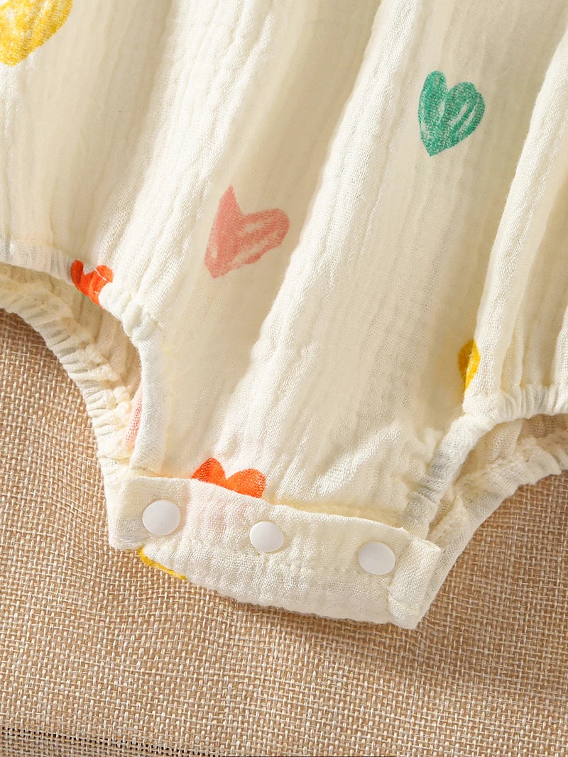 Body con tirantes de verano para niñas de 0 a 2 años, ropa infantil de una pieza con estampado de corazón, mono sin mangas con sombrero
