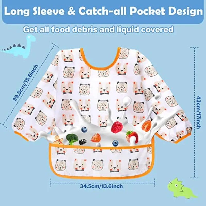 Babero de silicona con dibujos animados para bebé de 0 a 6 años, Baberos suaves, ropa bonita para bebé, delantal de manga larga impermeable sin BPA