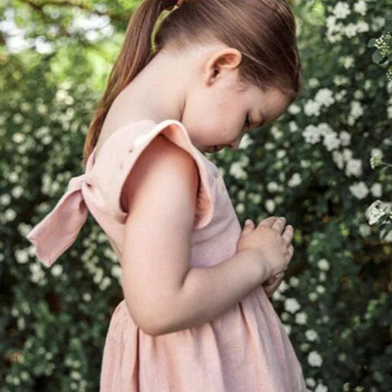 Vestido informal sin mangas con volantes para niñas de 0 a 5 años, ropa de verano con lazo en la espalda para niñas