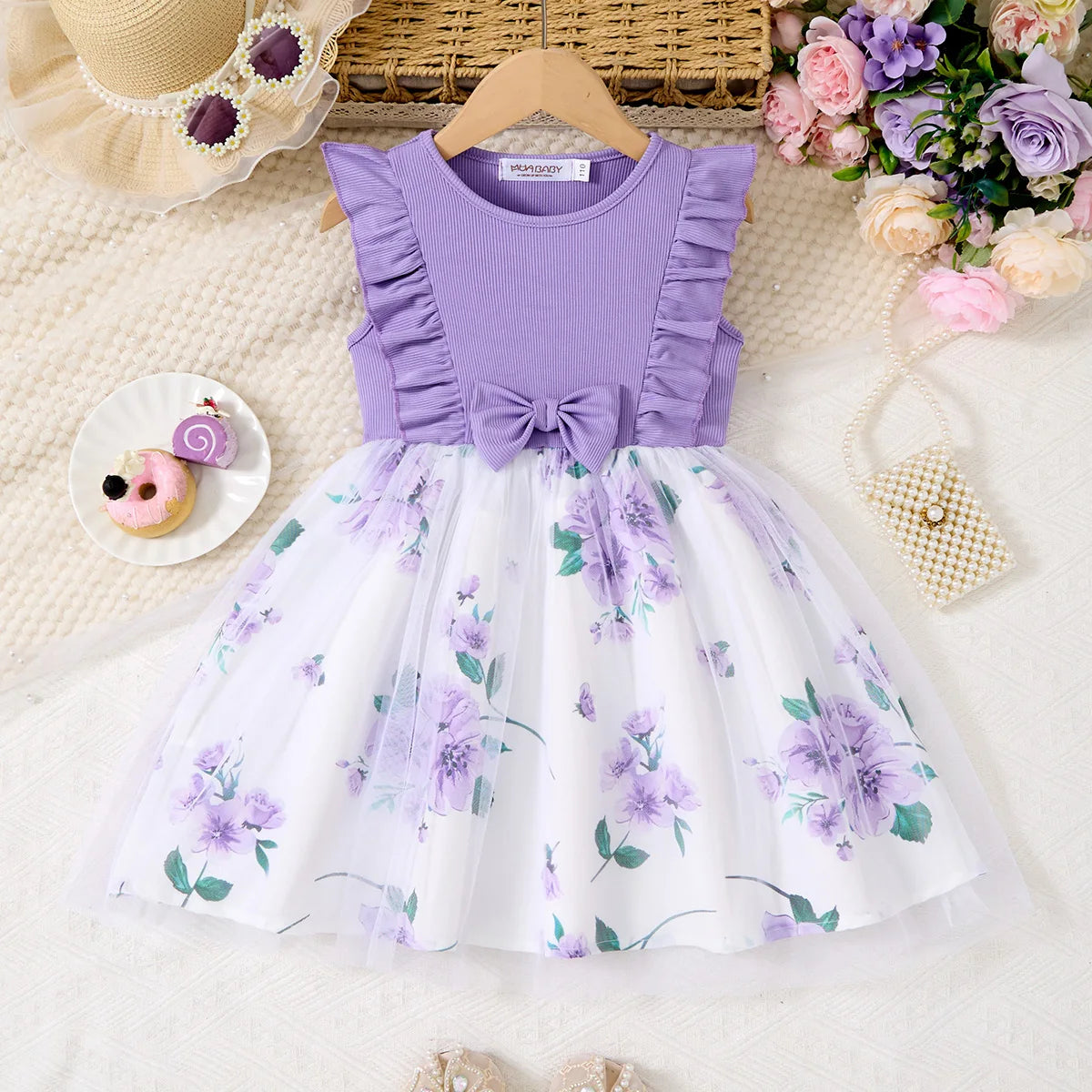 2025 New Summer Korean Style Cute Printed Bow Casual Dress for Girls Birthday Party Baby Girl Clothes 2-10 Years