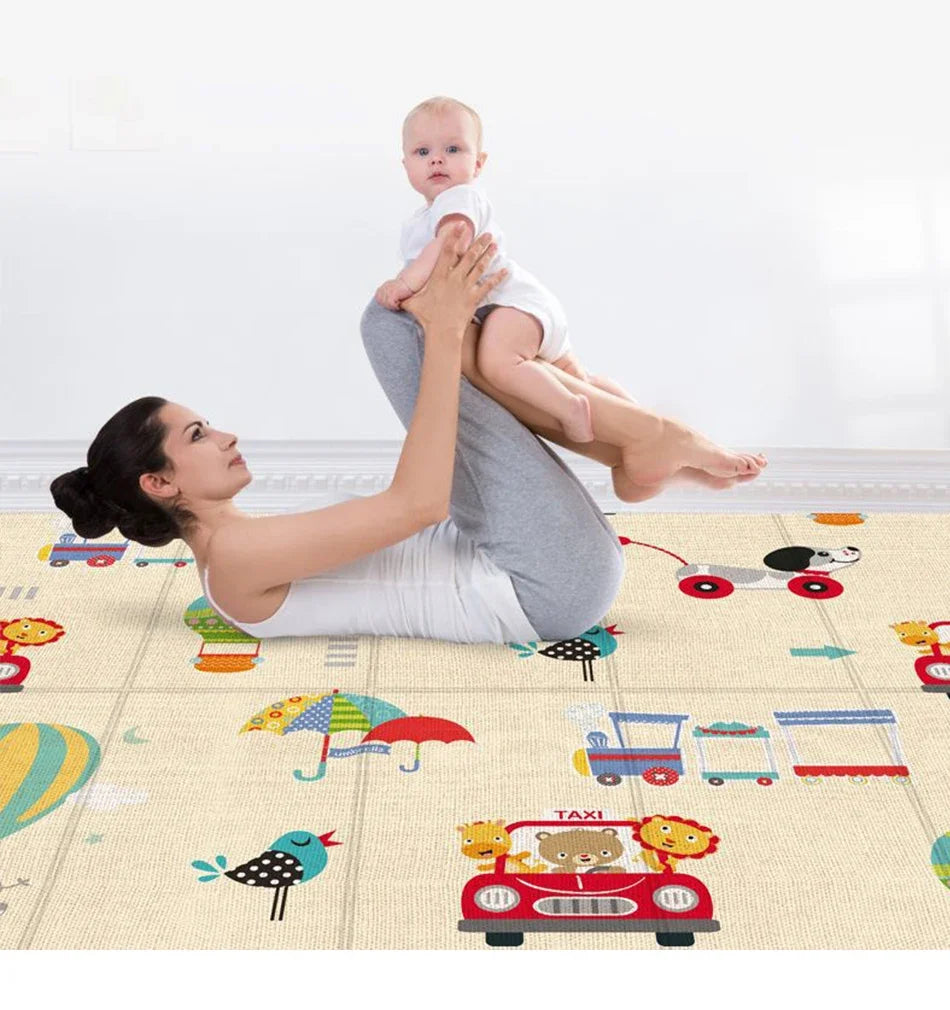 Alfombra de juego para bebés de 97x177cm, alfombra plegable para niños, alfombra para habitación de niños con patrón de doble cara, superficie de actividad educativa fácil de llevar