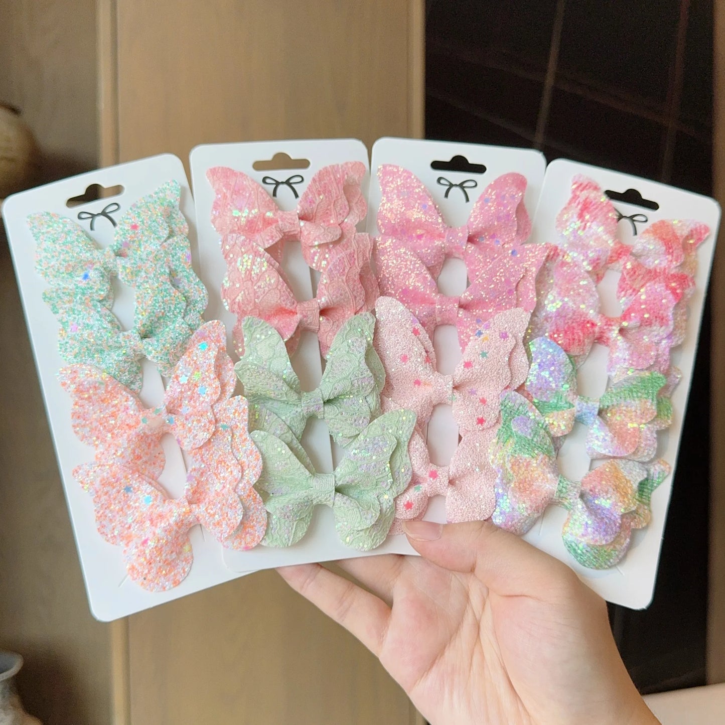 4 Uds. De lazos para el pelo de mariposa lisos y pinzas para el pelo para niñas, accesorios para el cabello de cuero para niños, horquillas, pasadores, tocados de regalo