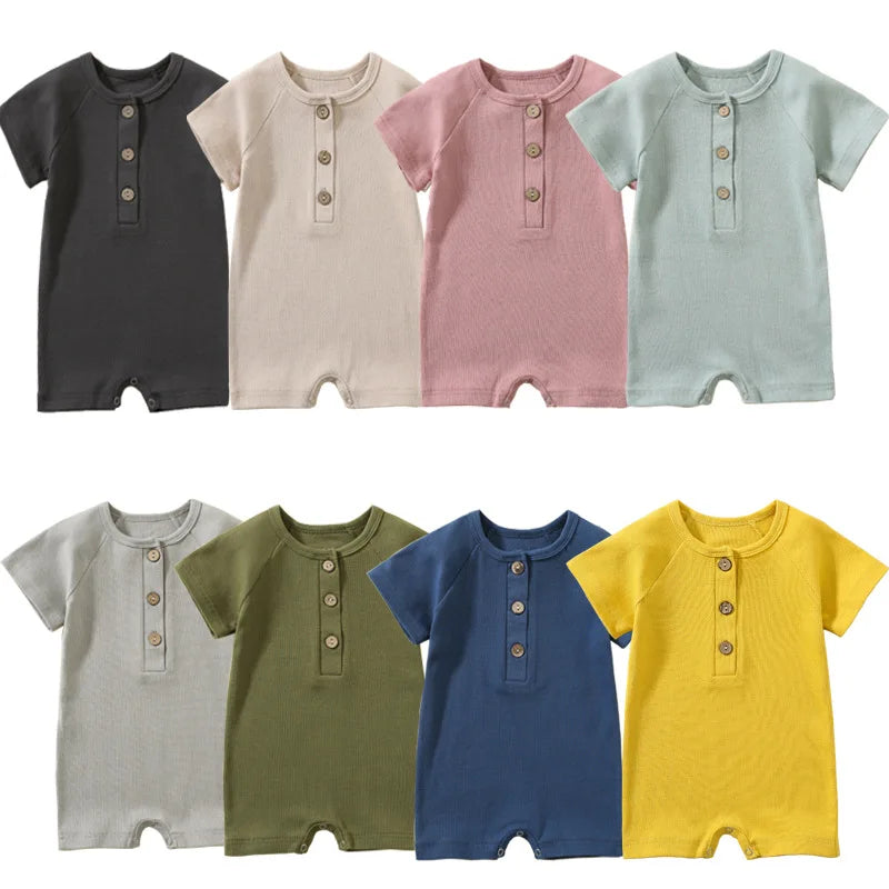 Pelele para bebé, ropa de verano, pijamas finos para bebé, mono de manga corta, ropa acanalada, trajes elásticos de punto para niña
