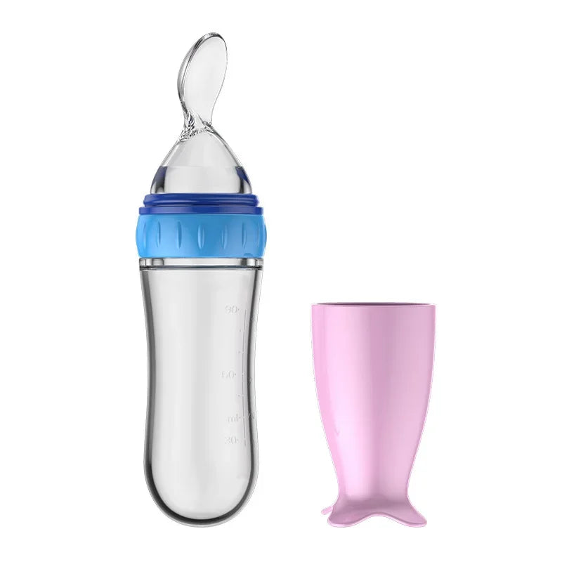 Biberón de silicona útil y seguro con cuchara, suplemento alimenticio, botellas de cereales de arroz, cuchara para apretar, biberón de leche
