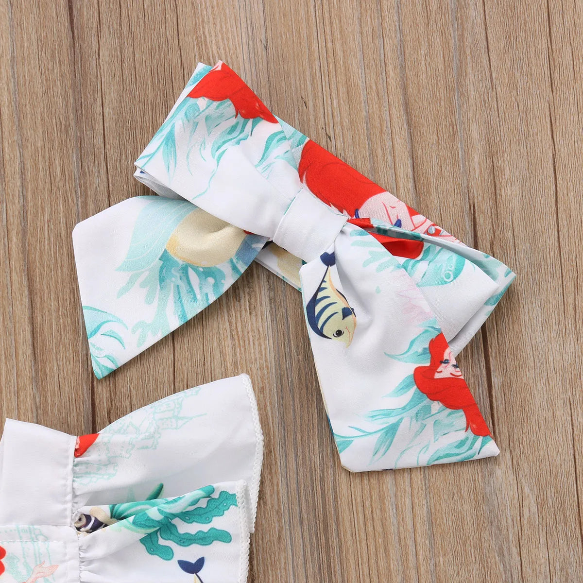 Pelele de verano para niñas recién nacidas con diadema, mono con estampado de sirena y manga con volantes y espalda descubierta, ropa de moda para bebés