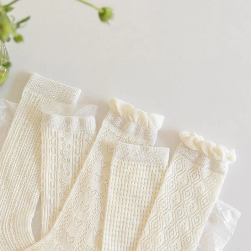 3 pares de medias con volantes de encaje blanco de princesa, calcetines de malla de verano para niñas, calcetines largos finos y transpirables para niños de 3 a 12 años, calcetines hasta la pantorrilla