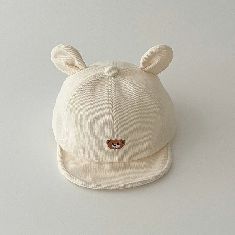 Gorra de béisbol con orejas de oso para bebé, gorro de algodón con visera, bordado bonito, ajustable, para el Sol, para verano