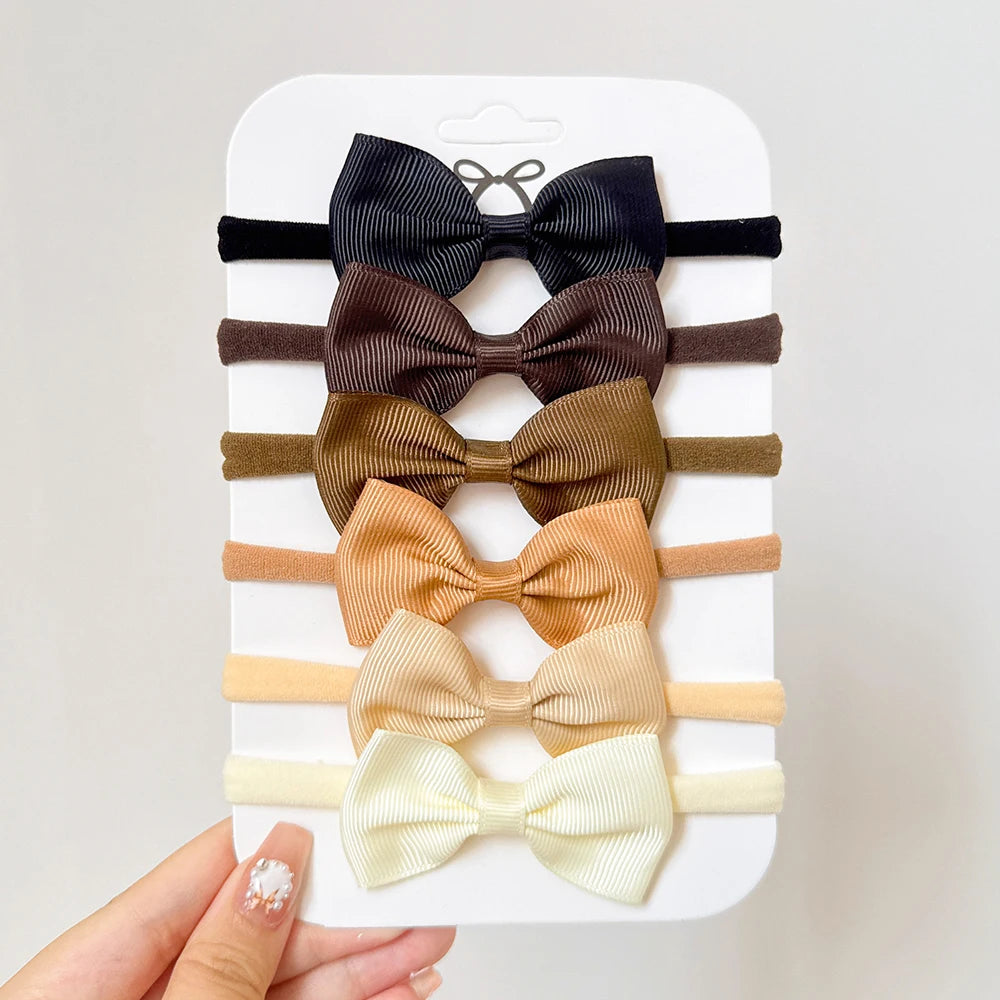 4/5/6 unids/set sombreros de Color sólido para niños bandas elásticas para el cabello para bebé cinta bonita diadema con lazo accesorios para el cabello para niñas