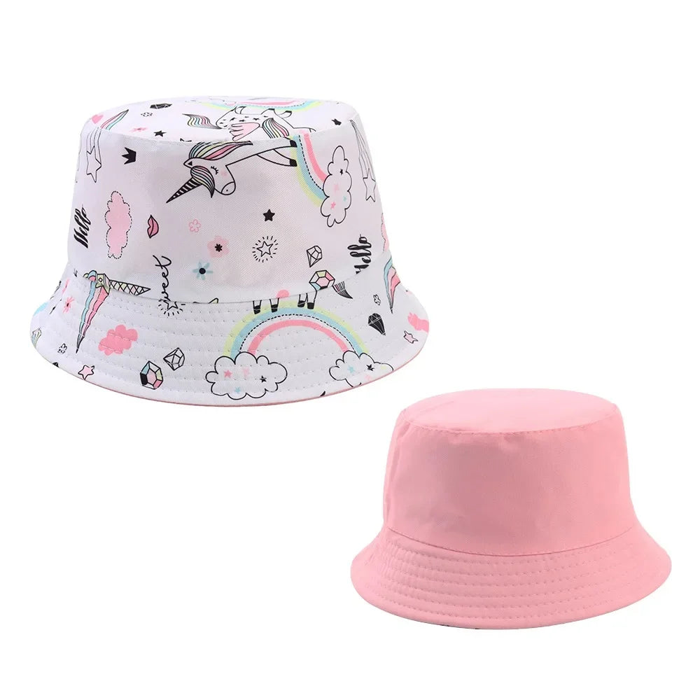 Sombrero de pescador de doble cara para bebé, bonito unicornio con letras bordadas, gorra de pescador para niños y niñas, sombrero para el sol para niño al aire libre para primavera y verano