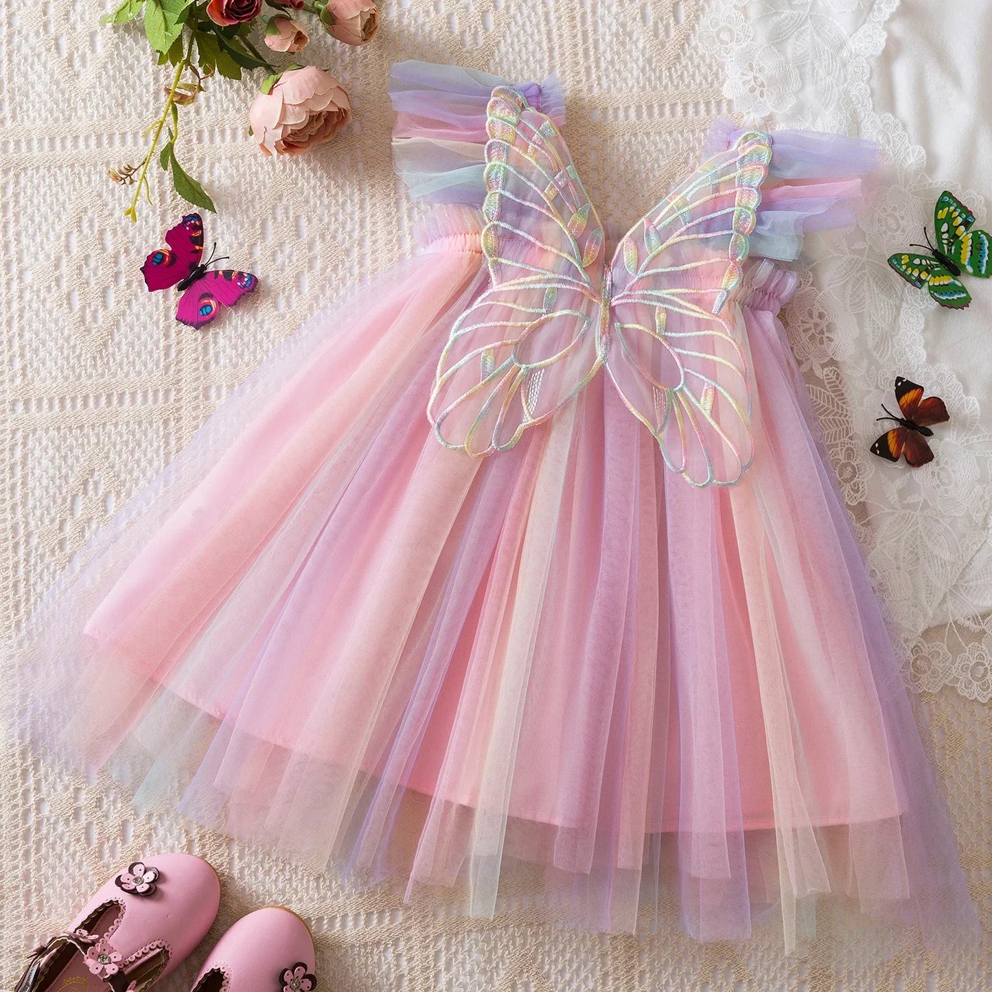 Toddler Baby Girls Summer Dress Puffy Mesh Tutu Princess Floral Embroidery Suspender Dress Baby Girls Birthday Party Clothes