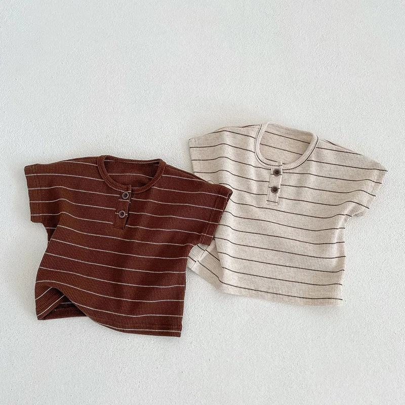 Conjunto de ropa de verano para bebés, camiseta a rayas y bombachos, traje superior de manga corta para niños pequeños, 2 uds.