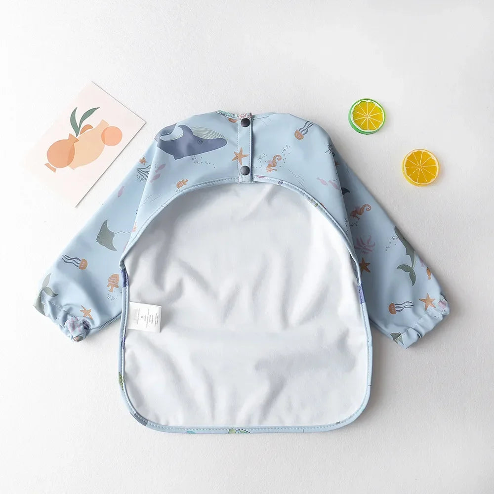 Babero suave impermeable para bebé, paño de alimentación ajustable de manga larga para niño pequeño y niña, bata de pintura, delantal para comer comida infantil