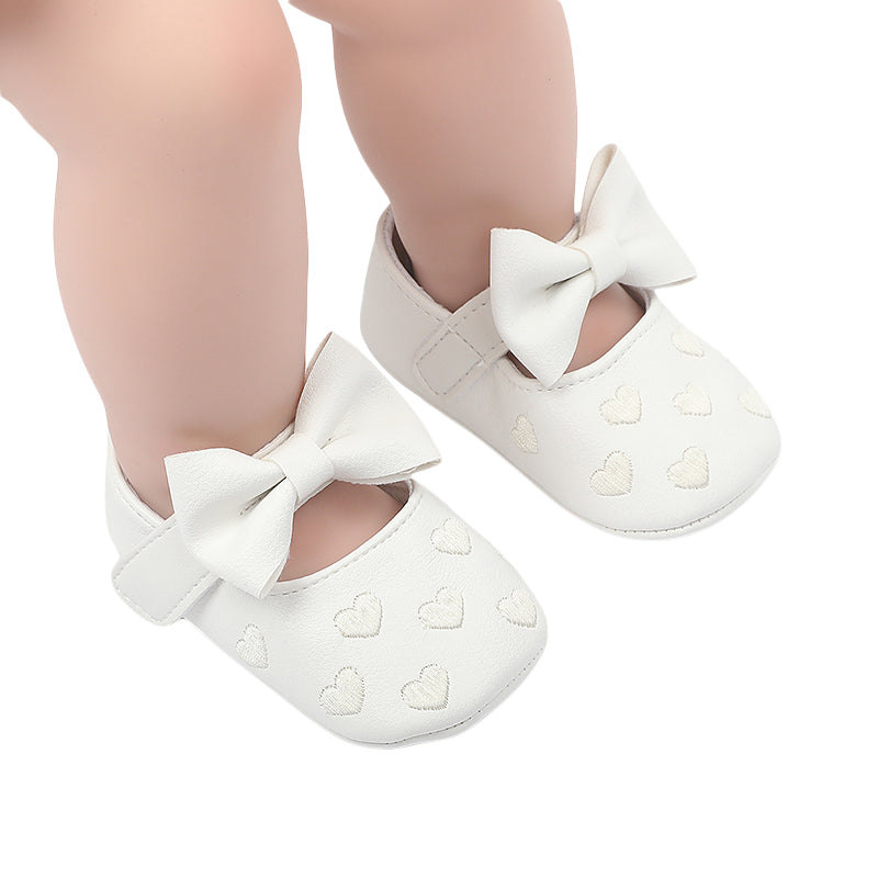 Pudcoco-zapatos planos de piel sintética para niñas, mocasines bonitos con decoración de lazo de corazón, suela suave, antideslizantes, de verano